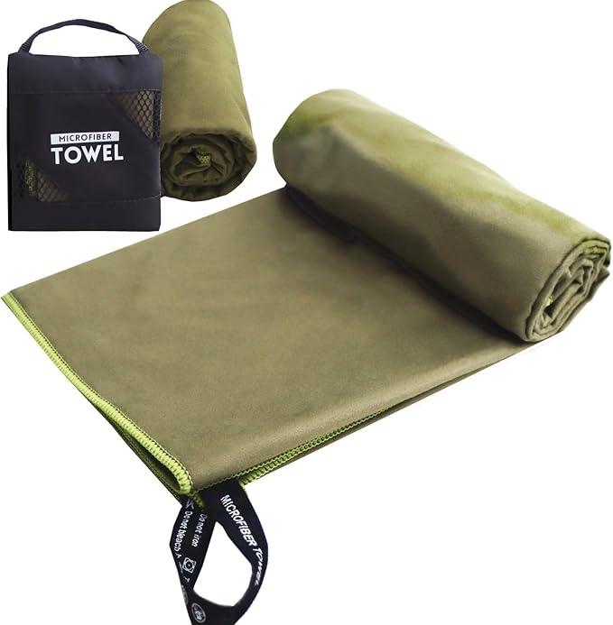 Microfiber Travel Towel 40x72  Quick Drying Camping Towels, Super Absorbent Gym Towel, Lightweight Travel Compact Beach Towel for Sports, Trip, Beach, Yoga, Hiking, Bathroom, Pool (Army Green)