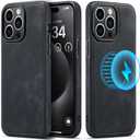 Casus Designed for iPhone15 Pro Max Case Compatible with MagSafe Leather Slim Luxury Elegant Thin Protective Cover (2023) 6.7" - Black