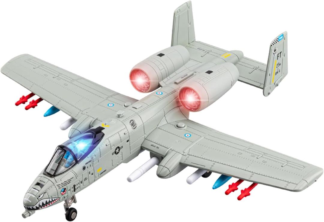 A10 Warthog Diecast Model Airplane Toy, 1:72 Plane Thunderbolt II, Military Fighter Jet Toy, Launch Missiles, Light and Sound, Age 8+ (Gray), 2.63 x 9.56 x 8.81 inches