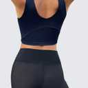 Aoysky Sports Bras for Women Long Line Workout Tank with Built in Bra V Neck Padded Yoga Tops U-Back (Blue, L)