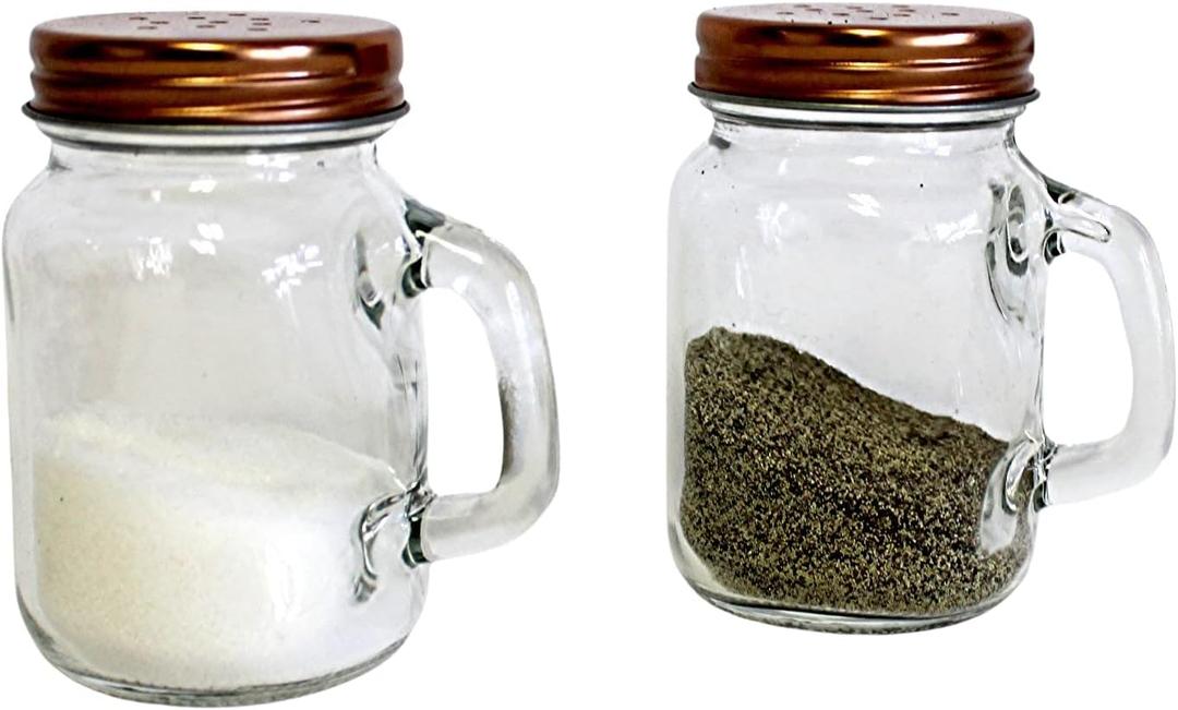 Retro Mason Jar Salt and Pepper Shaker Set  Clear Glass with Stainless Steel Lids, 2-Piece Vintage Design for Kitchen and Dining by Dependable Industries
