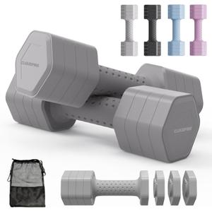 Adjustable Dumbbell Set of 2, 4 in 1 Free Weights Dumbbells Set, Hand Weights for Women at Home, 5 lb Dumbbells Set with Non-slip Comfort Handle for Home Gym Exercise Workout Training (Gray)