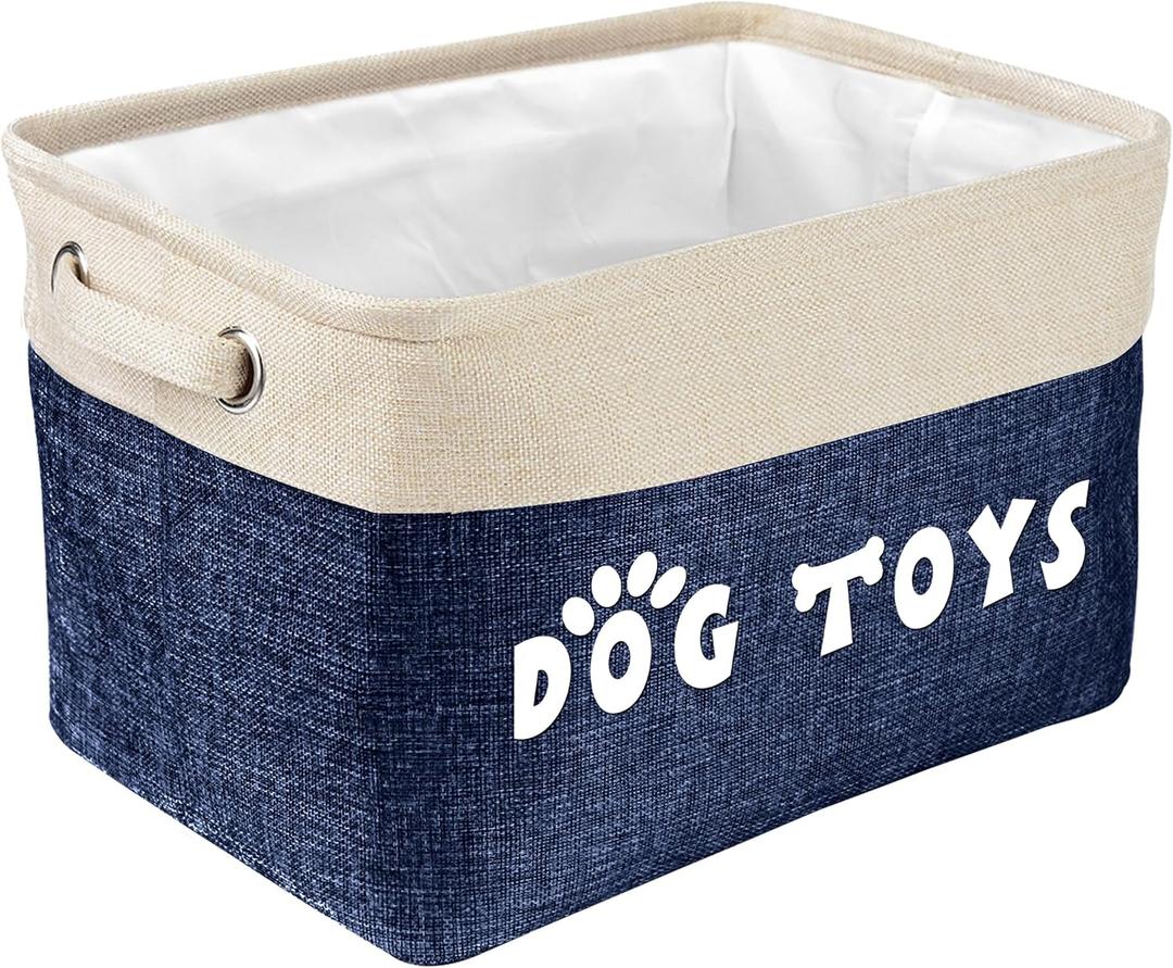 PET ARTIST Dog Toy Basket Bin - Rectangular Storage Box Chest Organizer for Dog Toys, Coats, Clothing & Accessories - Navy Blue (M:15"x11"x9")