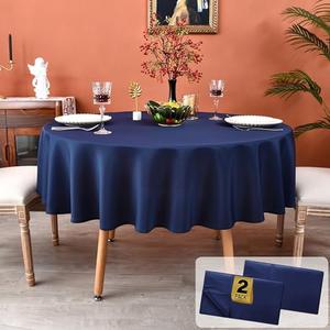 MEANMOY 2 Pack Navy Blue  Water & Stain Resistant Round Tablecloth - Solid 50 Inch Circle Table Cloth Cover in Wrinkle Free Washable Wipe Clean Polyester for Wedding, Party, Banquet (2 Pcs)