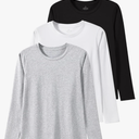 Xelky Womens Cotton Long Sleeve Shirts Workout Round Neck Casual Tops T-Shirt Plain Basic Soild Tee 3 Pack, Large