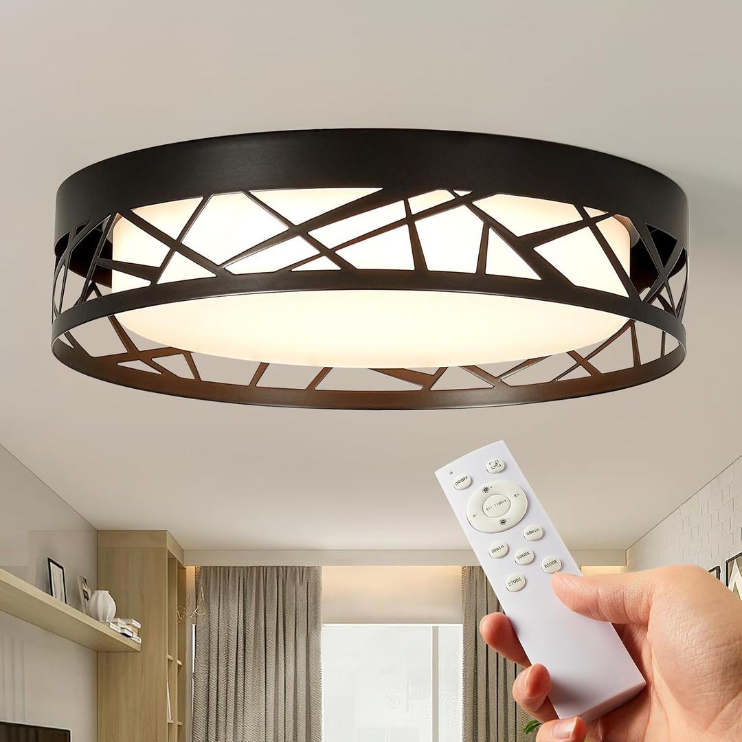 LED Ceiling Light Flush Mount 18W, Kitchen Light Fixture Ceiling Mount Dimmable, 13 inch Close to Ceiling Light Fixture 5CCT for Bedroom, Bathroom, Living Room, (Black)