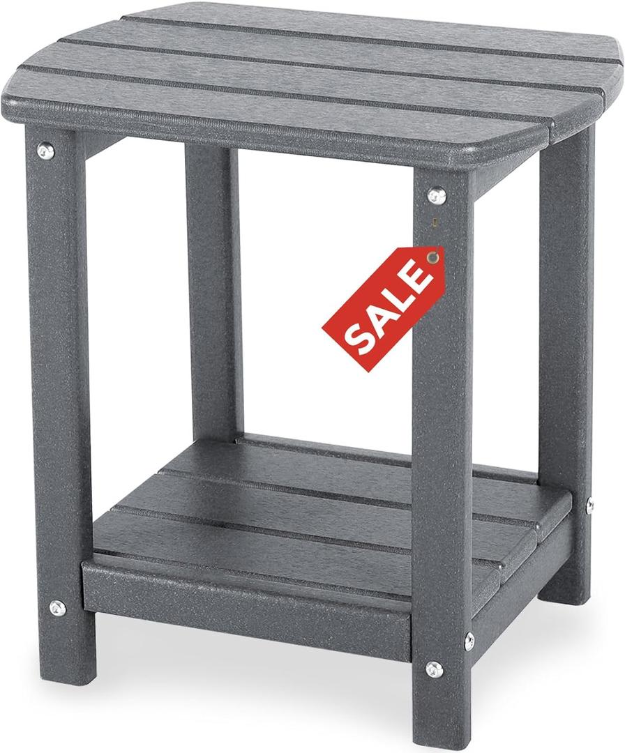 Adirondack Square Outdoor Side Table,2-Tier Storage Patio Side Table, HDPE End Tables for Backyard Pool Porch Garden Lawn, a:Oval 2-Tier