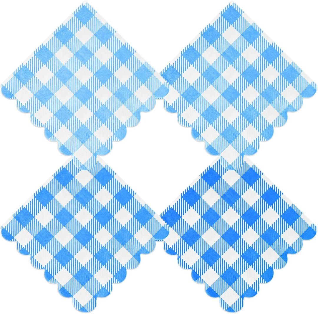 Blue Gingham Napkins Disposable Cocktail: 120PCS Checkered Square Paper 9.8x9.8 Inch For Table Decorations & Dinner Party