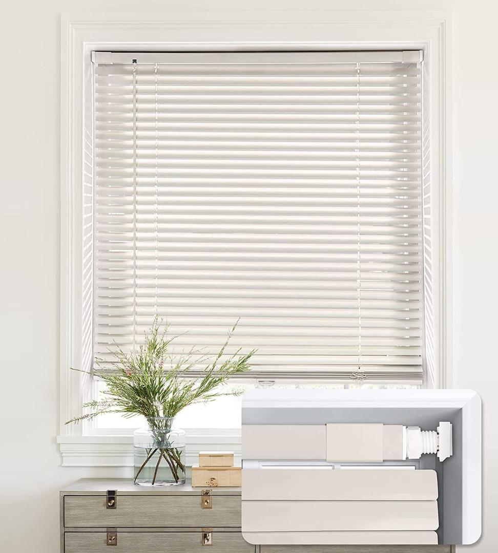 LazBlinds No Tools-No Drill 1" Aluminum Mini Blinds, Cordless Blinds for Indoor Windows, Light Filtering Horizontal Blinds and Shades for Window Size 34'' W x 48'' H, Cream (No Drill-cream)