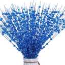 12 PCS Glittery Blue Berry Stems, Blue Sparkling Christmas Tree Picks Royal Artificial Berries Stems Ornaments Christmas Branches for Xmas Wreath Holiday Home DIY Decor