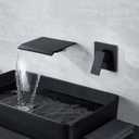 DASAN Wall Mount Waterfall Bathroom Faucet Matte Black in Wall Sink Faucet, Single Handle Wall Mounted Modern Faucet for Bathroom with Upgraded Rough in Valve