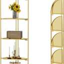 Crofy Foldable 5 Tier Corner Shelf, Metal Corner Plant Stand with Gold Frame and Gold Shelves, Corner Display Rack Multipurpose Shelving Unit for Living Room, Bedroom, Bathroom