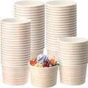 50 Pack Rustic Wood Ice Cream Cups 9 oz Wood Grain Disposable Dessert Bowls Paper Soup Bowls Vintage Snack Cup for Hot or Cold Food Western Themed Birthday Camping Baby Shower Party Supplies (Khaki)