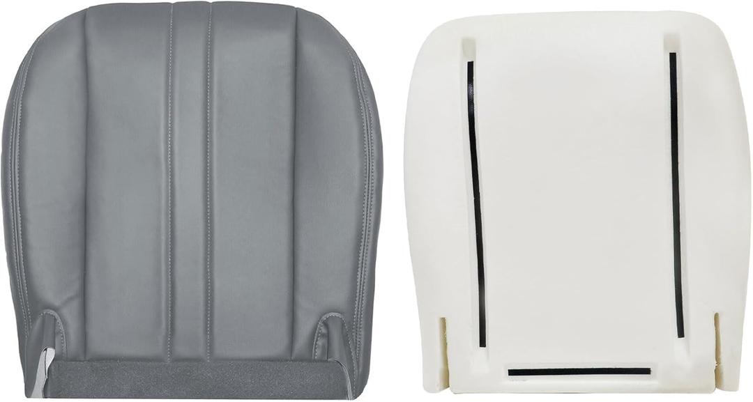 Priprilod Gray Microfiber Leather Driver Bottom Replacement Seat Cover & Lower Pad Foam Cushion Fit for Chevy Express GMC Savana Work Van 2003 2004 2005 2006 2007 2008 2009 2010 2011 2012 2013 2014