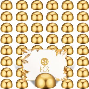 Geyoga 50 Pcs Table Number Holder Round Place Card Holders Wedding Table Number Stands Modern Place Card Stands Setting Clips for Funeral Wedding Reception Anniversary Birthday Party Banquet(Gold)