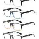 JOLISU 4 Pack Reading Glasses Men Blue Light Blocking with Spring Hinge, Anti Eyestrain/UV Large Wide Square Computer Readers (1.75)