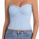 Tube Tops for Women Twist Knot Summer Going Out Crop Tops Backless Strapless Bandeau Tops Y2K Basic (Blue, L)