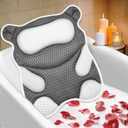 Bath Pillow for Tub Ergonomic Bear Shape Design Bath Pillow for Head and Neck Support SPA Gift Bathtub Pillow 4D Air-Mesh with 8 Suction Cups Washable Gray