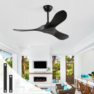 42 Inch Bedroom Ceiling Fan,Wood Propeller Blades,Quiet Operation and High Airflow,Speed Memory,Black Ceiling Fan for Living Room,Patios. (Black, 42 inch)