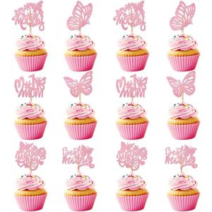 12Pcs Butterfly Cupcake Toppers,Pink Glitter Cake Toppers Baby Shower Cupcake Picks for Coquette Theme Party Decoration Engagement Wedding Baby Shower Party Cupcake Decor