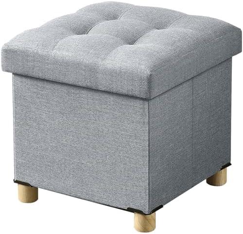 BRIAN & DANY Ottoman with Storage, Small Storage Ottoman for Dorm, Linen Folding Ottoman Foot Stool with Legs for Living Room and Bedroom, 15"x15"x15" - Light Gray
