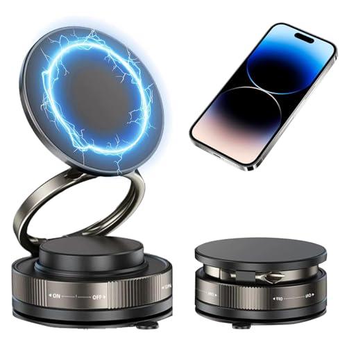 HMHKHN 360° Vacuum Magnetic Phone Holder,Hands-Free Foldable Suction Magnetic Phone Holder Case,Multifunctional Vacuum Suction PhoneHolder for Smooth Surface,Mirror,Gym,Shower,Car Interior (Black)