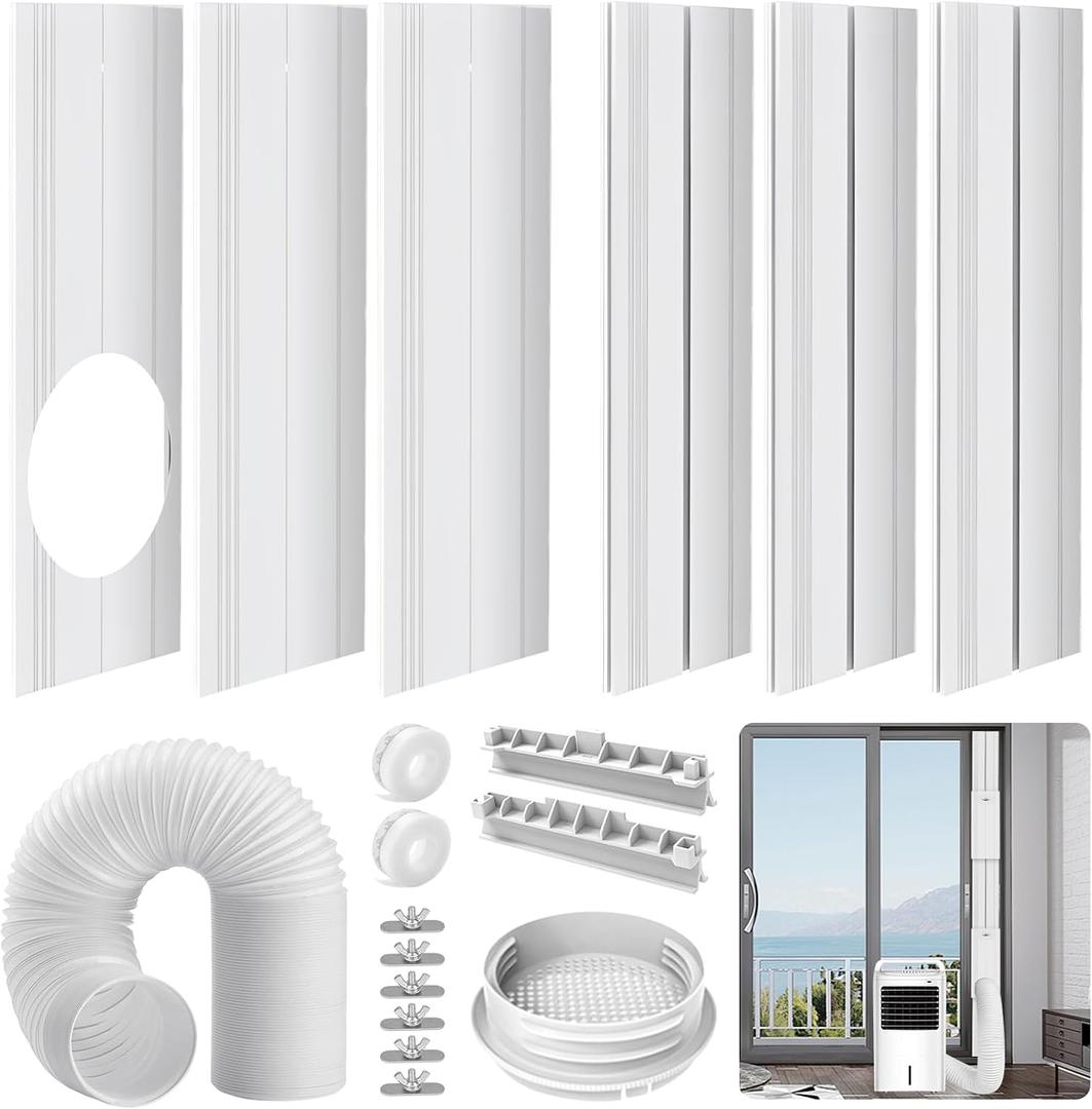 Portable Air Conditioner Sliding Door Vent Kit - Adjustable Length up to 90 Inches, Universal Balcony Seal Plate Set for 5.1" & 5.9" Diameter AC Exhaust Hose