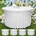 4 Pack White Round Table Skirt, 48 Inch Diameter x 30 Inch Height, Stretch Polyester Spandex Tablecloth for 4ft Round Tables, Stain & Wrinkle Resistant for Wedding, Party, Banquet Decor