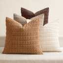 MIULEE Pack of 4 Neutral Corduroy Decorative Throw Pillow Covers 18x18 Inch for Sofa Living Room Couch Bed Rustic Farmhouse Boho Soft Striped Pillow Covers Home Decor Brown