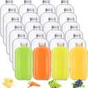 Thenshop 24 Pack Plastic Bottles with Caps, Clear Juice Bottles Flat Water Bottle Plastic Flask Bottle Reusable Mini Beverage Container for Drinks, Milk, Tea, Alcohol, Liquor (12 oz)