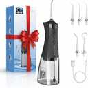Water Dental Flosser Cordless for Teeth, 350ML Water Dental Flosser Teeth Pick 4 Modes Portable Oral Irrigator with 4 Jet Tips Rechargeable Flossers Oral Irrigator IPX7 Waterproof for Home Travel (Black)