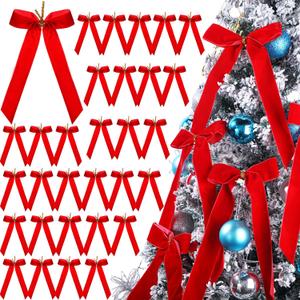 Riceshoot 30 Pcs Red Bow Valentines Decoration, 11 x 6.3 Inch Large Velvet Bows for Valentines Tree Gift Ribbon Garland Ornaments for Wreath Crafts Wedding Christmas Party