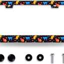 Colorful Cat License Plate Frame Cute Pet Butterfly License Plate Holder Funny Stainless Steel Accessories Cars Decor with 2 Holes and Screws Fits Standard Us Ca Vehicles 12.2 X 6 Inch
