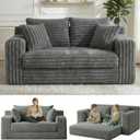 3-in-1 Convertible Sofa Bed: Boneless Loveseat Sleeper & Folding Couch Bed with 4 Pillows & Detachable Cushion, Furry Futon Couch for Bedroom, Apartment, Office and Living Room, No Assembly, Grey