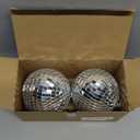 Disco Ball 4" Inch 2-Pack,Silver Hanging Ball with Attached String for Ring,Reflects Light,Fun Party Home Bands Decorations,Party Favor.