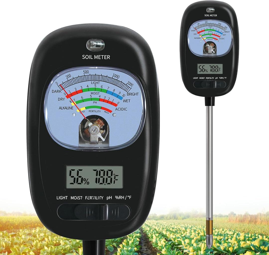 7-in-one Soil Test Kit, Soil Moisture Meter/PH Meter/Sunlight Intensity/Fertility Soil Tester, LCD Display Air & Soil Hygrometer Temperature for Garden, Farm, Lawn Care Moisture Meter for Hous Plants