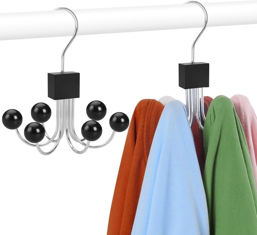 TOPIA HANGER Sweatshirt Hangers 2Pack with 6 Wooden Balls, Purse Hanger, Scarf Hanger, Wooden Closet Hooks, Handbag Organizer, Bra Hanger, Accessory Organizers for Scarf, Tanktop, Hat, Hoodie CT82B