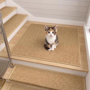 Nuanchu 1 Pcs Bullnose Carpet Stair Treads Non Slip Stairs Treads Washable Bullnose Carpet Pads for Indoor Wooden Steps Pet Safety Rugs (30''x30'',Jute)