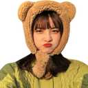 ANKOMINA Winter Cute Bear Ear Warm Hat Women Plush Earflap Beanie Hat Kids Girls Windproof Skull Cap (One Size, Khaki)