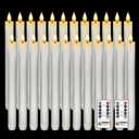 Homemory 24 Pcs Waxy Flameless Taper Candles with Remote, Flickering Battery Operated Taper Candle, Led Flameless Candlesticks Classic Tall Candles for Home, Wedding, Party, White, 9.6 inches