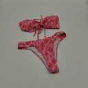 GORGLITTER Women's Strapless Bandeau String Bikini Set Floral Bow Swimsuit High Waisted Smocked Bathing Suit, Large 