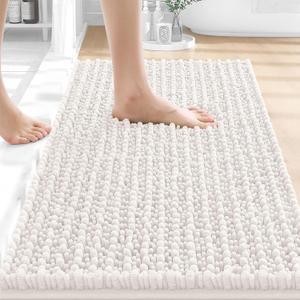 OLANLY Bathroom Rug Mat 24x16, Thick Soft and Absorbent Chenille Bath Mat, Non-Slip Rubber Backing, Machine Washable Quick Dry Bath Rugs for Tub Shower Floor, Home Decor Accessories, Ivory