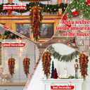 24 Inch Khaki Extra Long Valentines Teardrop Swag with Lights Red Balls Velvet Bows Cedar Teardrop Wreath Ornaments Valentines Decorations for Indoor Outdoor Stairs Hanging Doors Tables