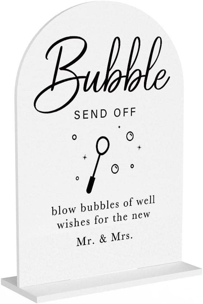 Acrylic Wedding Sign Wedding Signs for Ceremony Bubble Send Off Sign for Wedding Modern Calligraphy Arch Acrylic Table Top Sign for Wedding Reception and Event Party Table(white