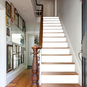 14 Stripes Self-Adhesive Stair Decals, 39.37"x7.09" Peel andStick Vinyl Stair Risers Stickers for Steps, DlY Home Decorations-Pattern White