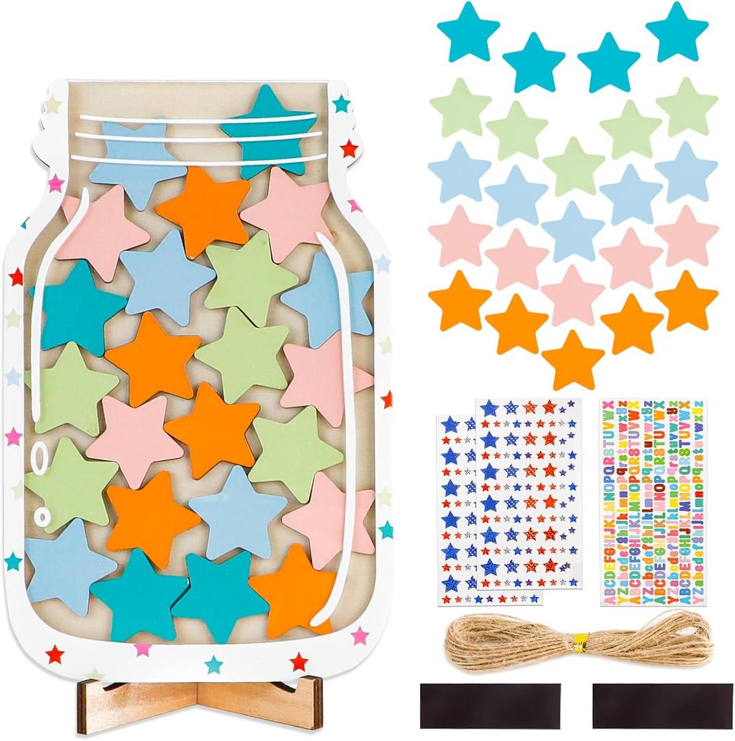 6PCS Magnetic Star Jar Reward System for Kids, Creative Bottle with Laser and Colorful Letter Sticker, Incentive Positive Behavior Chart Classroom Teacher Supplies