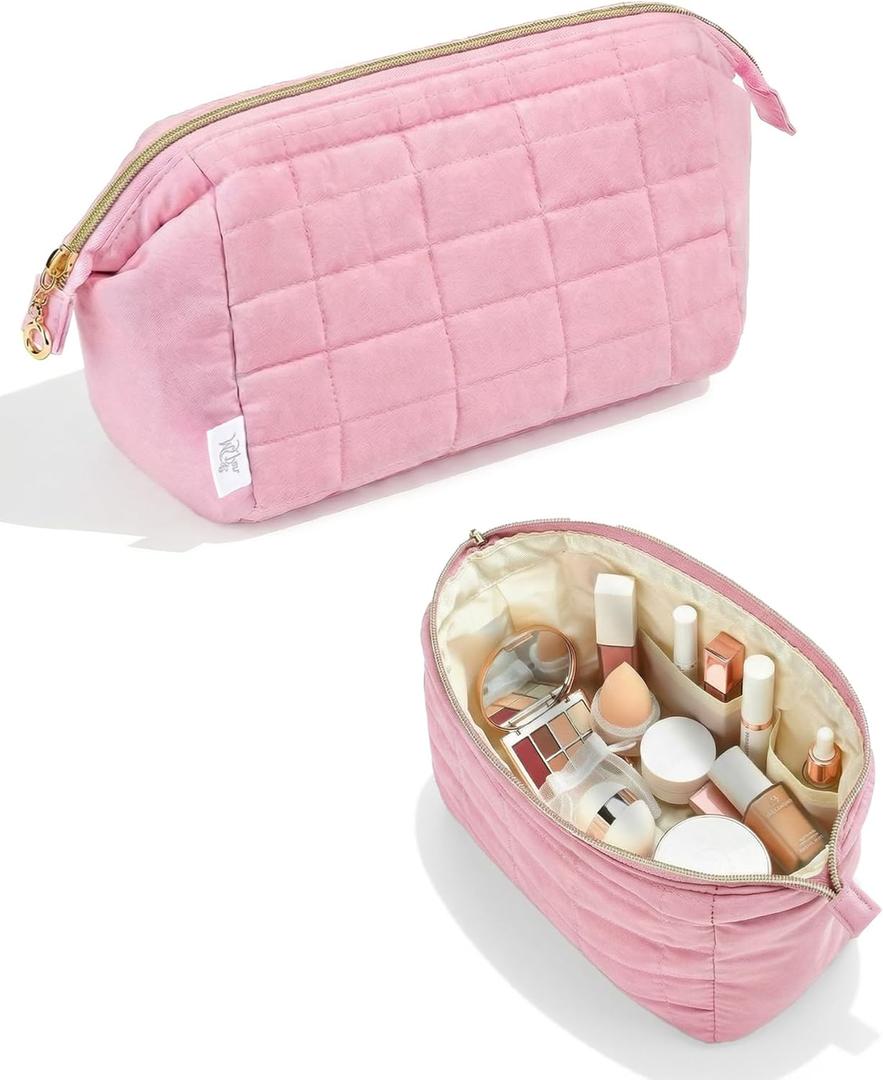 Ms. pen- Aesthetic Quilted Makeup Bag for Women, Pink, Puffy Padded Cute Makeup Bag Cute, Cosmetic Pouch, Quilted Pouch, Mother's Day