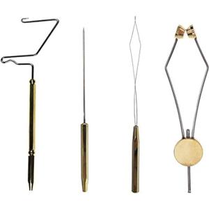GREATFISHING 5pc Fly Tying Tools Combo Kit - Stainless Steel Whip Finisher, Bodkin, Bobbin, Disc Bobbin, Includes Scissors