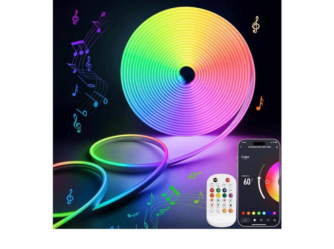Lamomo RGB Neon LED Strip Lights, 16.4Ft Led Neon Rope Lights with App Remote Control, Music Sync, Indoor IP65, Waterproof, Flexible DIY Lights Design for Bedroom, Living, Gaming Room, Party Decor