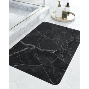 DEXI Bath Mat 16x24, Non Slip Quick Dry Rugs, Super Absorbent Ultra Thin Marble Bathmat, Washable Rubber Mats for Shower Floor, in Front of Bathtub, Sink, Bathroom Accessories Decor, Black